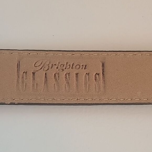 BRIGHTON 4B608 Belt Genuine Leather Lizard Embossed Brown Gold Silver Size M 30" - Picture 12 of 14